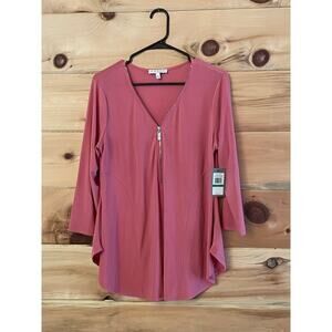 NWT! Chaus New York Women's V-neck Zip Front Blouse. Coral. Size Large